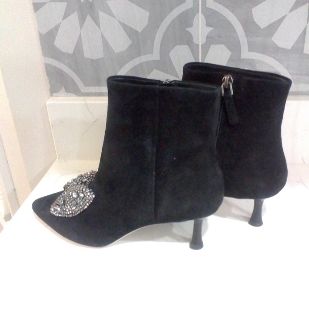 Tory Burch Esme Suede Crystal Embellished Bow Booties Size 5.5M - Picture 5 of 7